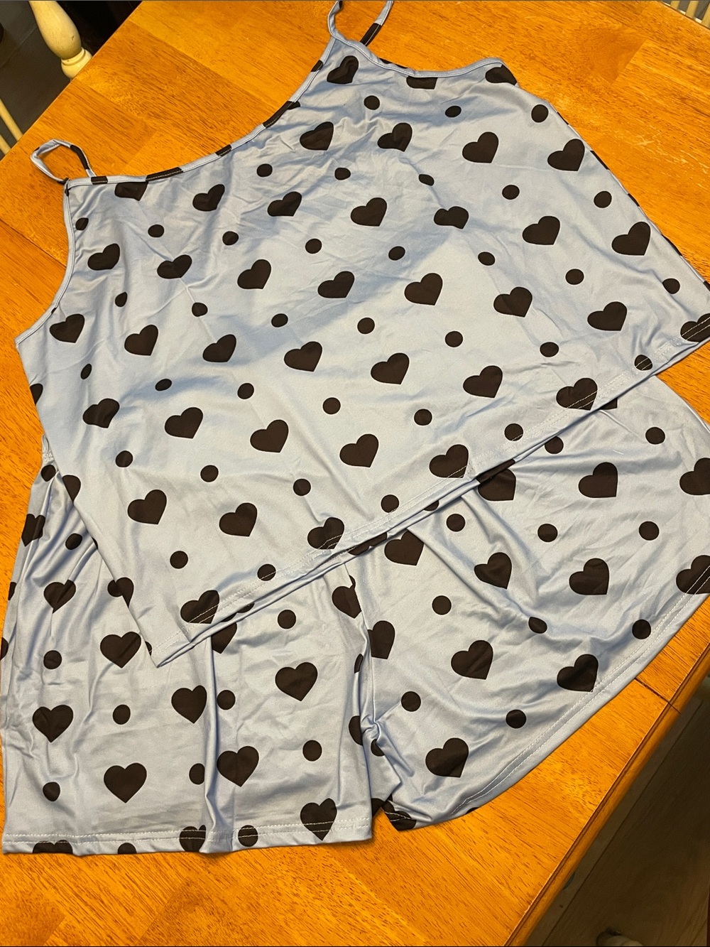 Women’s Heart Print Pajama Tank/Shorts Set - Blue with Black Hearts (NWT)